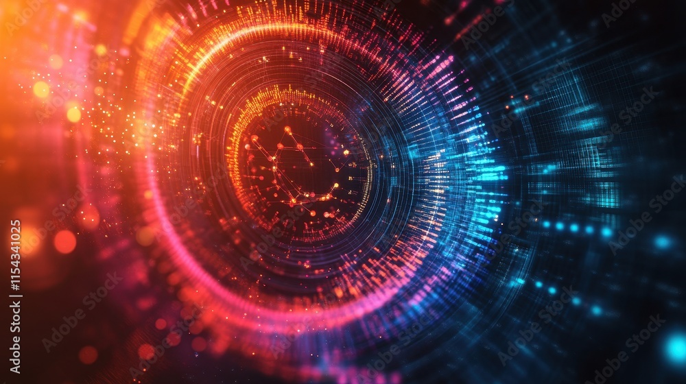 Poster abstract digital design featuring vibrant colors and circular patterns.