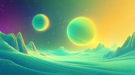 Fototapeta premium Vibrant Digital Painting: Celestial Landscape with Glowing Planets. AI Generated