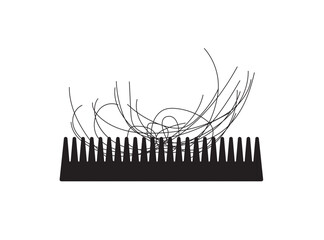 Comb with Hair Loss Icon, Hair Fall on Brush Silhouette, Scalp Health Care Sign, Hair Losing