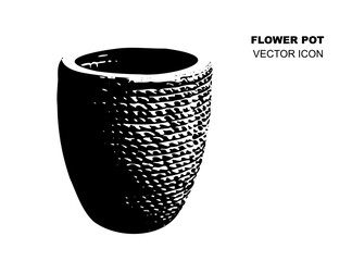 Black Flower Pot, Flowerpot Icon, Ceramic Pottery, Clay Handicraft, Garden Vase Design