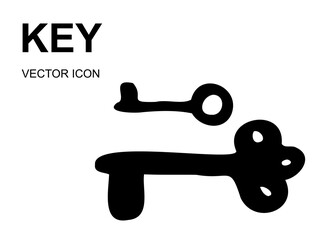 Handmade key icon, keyword symbol, doodle password, unlock sign, minimal keys illustration
