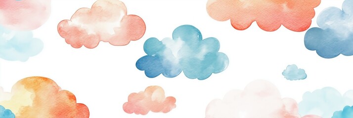 Colorful watercolor cartoon cloud pattern for children s party decorations and designs