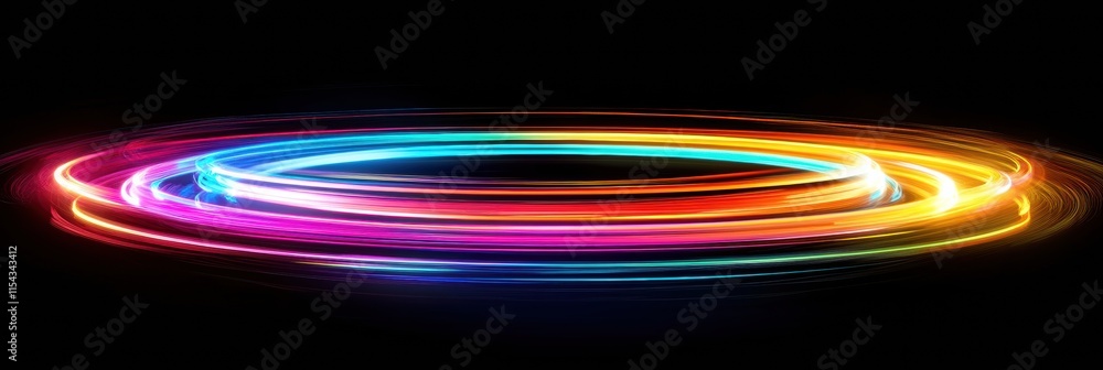 Poster Colorful light streaks create a dynamic display of vibrant hues on a dark background. Generative AI