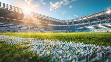 Sunlit Sports Stadium with Lush Green Field