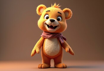 Fototapeta premium A cute cartoon bear wearing a pink scarf smiles at the camera.