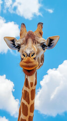Fototapeta premium giraffe animal head air cloud copy space funny ai generated vertical visual concept