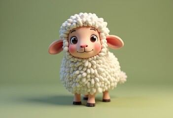 Cute cartoon lamb with fluffy white wool