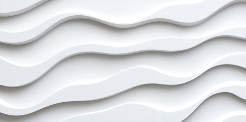 Fototapeta premium A white seamless pattern in 3D illustration, depicting waves with light and shadow effects, intended for wall decoration.