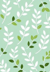 A pattern with white leaves on a mint green background that seamlessly repeats.