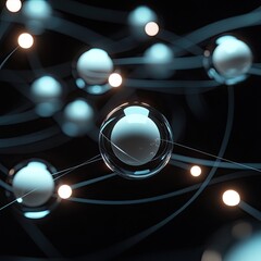 A series of glowing spheres are arranged in a pattern that resembles a galaxy