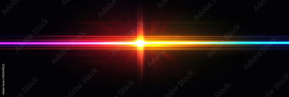 Poster Colorful light streaks create a vibrant visual display with radiant hues and dynamic energy in a dark setting. Generative AI