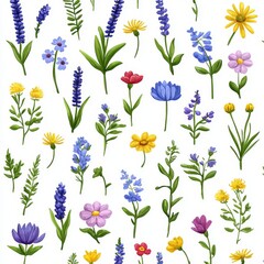 A stunning seamless floral design featuring delicate watercolor spring flowers. Stock illustration.