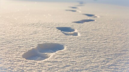 Naklejka premium Trail of footprints in fresh snow under soft lighting