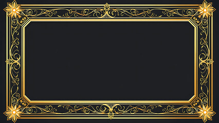 Golden Frames Set. Thin Line Gold Borders Luxury Minimalist Collection. Premium Vector Brass Outline Geometric Rectangles. Linear Decorative Banners with Black Background. Isolated