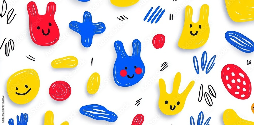Poster a seamless pattern with a fun and colorful line doodle. this artistic background in a creative minim