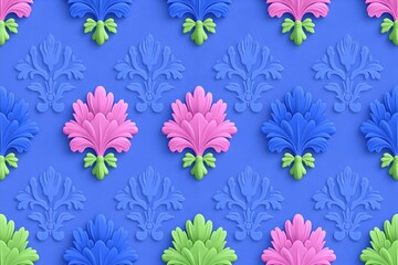 Fototapeta premium A flawless damask pattern background with neon gradient hues.