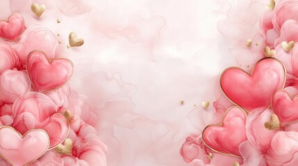 Romantic pink hearts and flowers