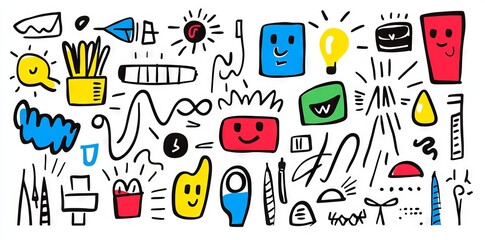 An entertaining black and white abstract line doodle pattern that forms a seamless design. This minimalist art background, with its creative use of basic shapes, is ideal for children or trendy