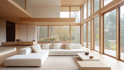 Modern Minimalist Living Room Design with Large Windows Natural Light