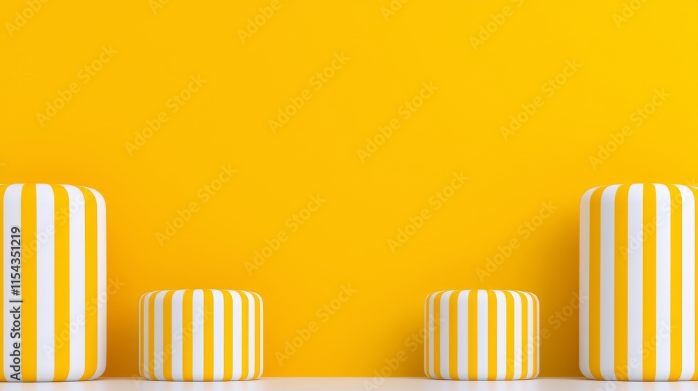Poster a continuous yellow and white striped seamless wallpaper with a vertical pattern, offering a decorat