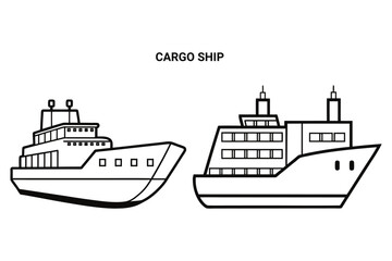 Obraz premium Customizable Cargo Ship Outline Vector Illustration