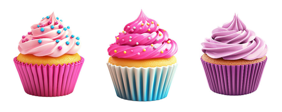 3D Icon of cupcake, cartoon style isolated on a transparent background, designed as a game art asset. Simple yet detailed design, vibrant colors, and isometric view
