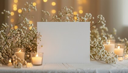 Elegant greeting card mockup with candles and flowers for special occasions