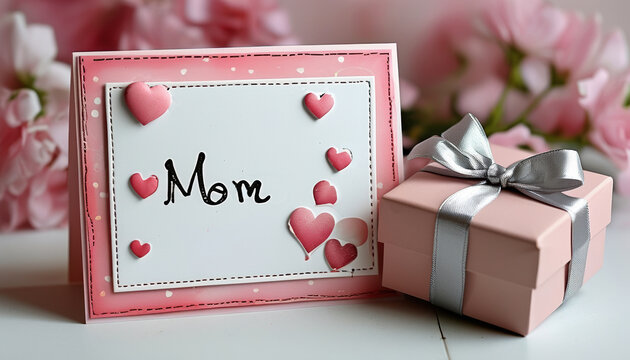 Handmade mother's day card and gift box with heart design