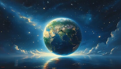 Obraz premium Earth floating in tranquil space with copy space for text