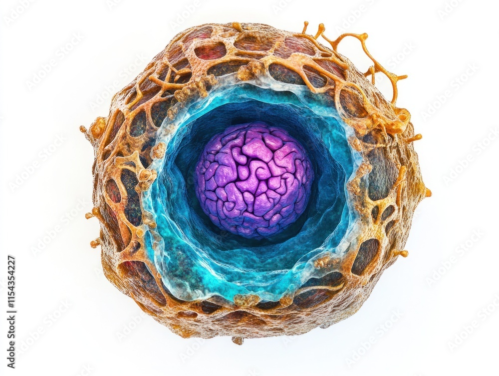 Poster 3d render of a cell nucleus within a cell.