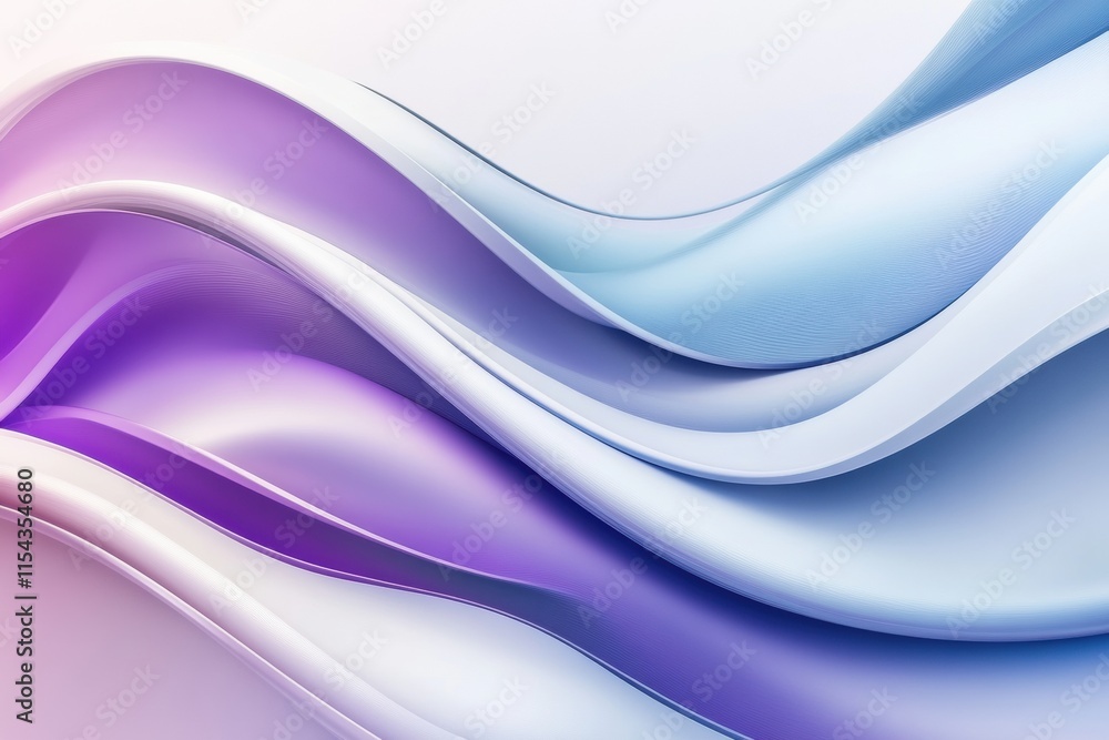 Fototapete Dynamic abstract 3D waves in soft purple and blue tones creating a modern visual experience for design elements. Generative AI