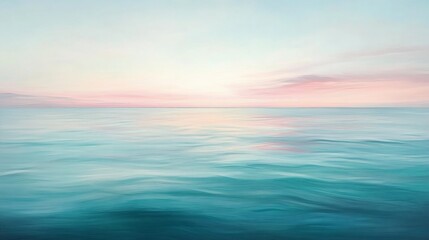 Obraz premium Serene ocean view at sunrise, showcasing calm waters and pastel skies.