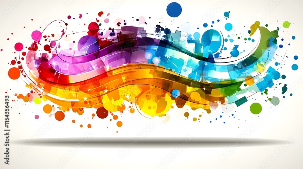 Poster abstract colorful wave design with paint splatter