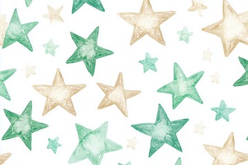 Obraz premium Seamless watercolor pattern of cute green and beige stars on a white background ideal for children s room decor playful design elements
