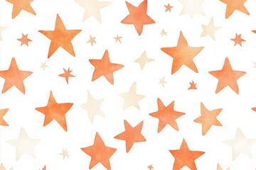 Seamless watercolor pattern of cute orange and beige stars on a white background ideal for children s room decor playful design elements