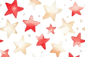 Seamless watercolor pattern of cute red and beige stars on a white background ideal for children s room decor playful design elements