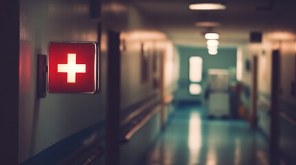 Emergency Evacuation Procedures in Dimly Lit Hallway