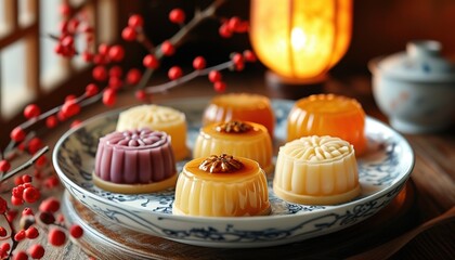 Traditional chinese sweets selection with copy space