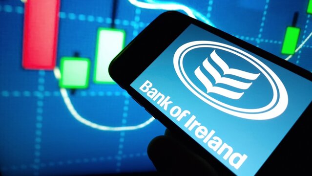 Konskie, Poland - December 24, 2024: Bank of Ireland Group company logo displayed on mobile phone