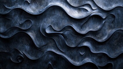 Obraz premium Abstract dark blue metallic wavy texture background.