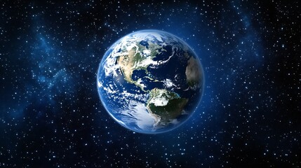 Obraz premium Stunning Photo: Earth Glowing Vividly in the Vast Cosmos. AI Generated