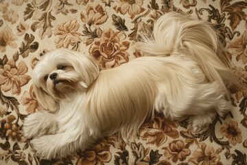 Shih Tzu on ornate rug in cozy ambience