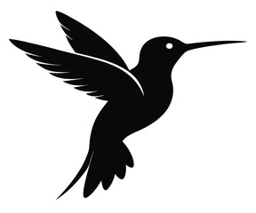 Black Hummingbird Silhouette Hovering Mid-Flight