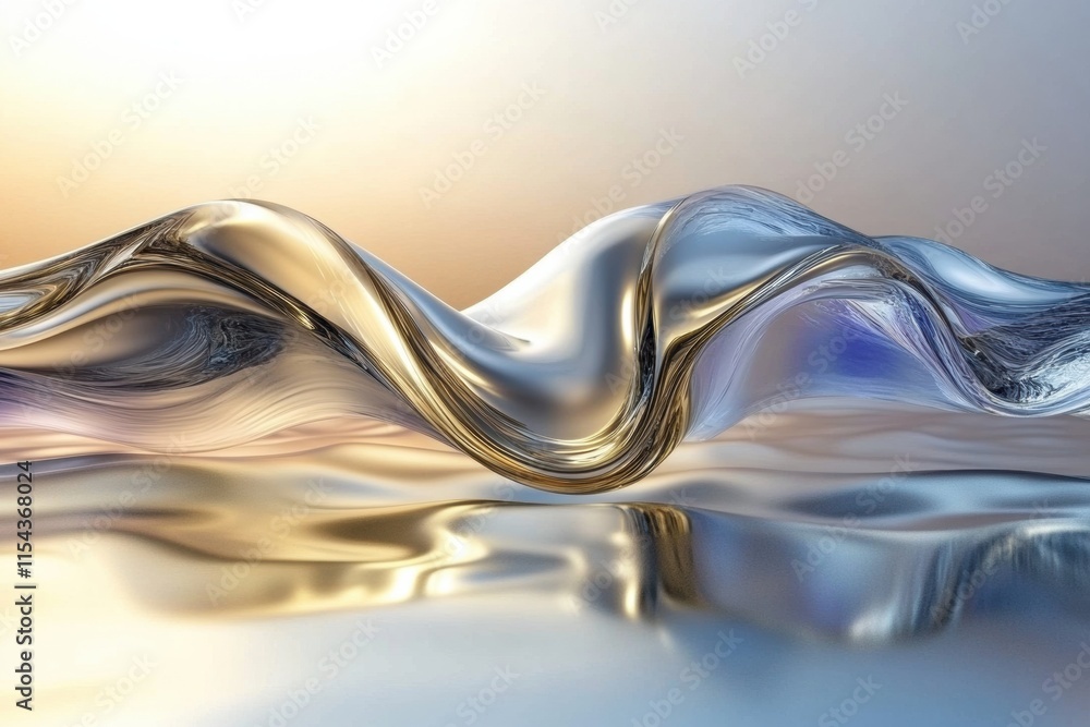 Poster dynamic abstract 3d wave formation reflecting light in a serene environment at dusk. generative ai