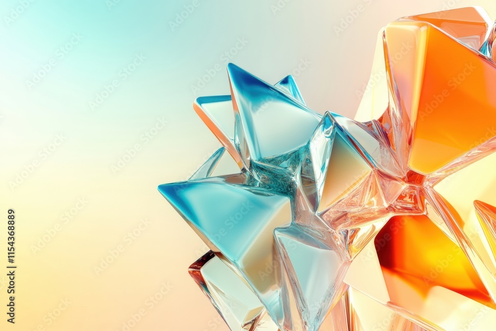 Poster Colorful abstract 3D shapes with sharp edges reflecting light in a vibrant gradient background. Generative AI