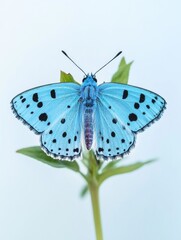 Obraz premium Blue butterfly on green plant