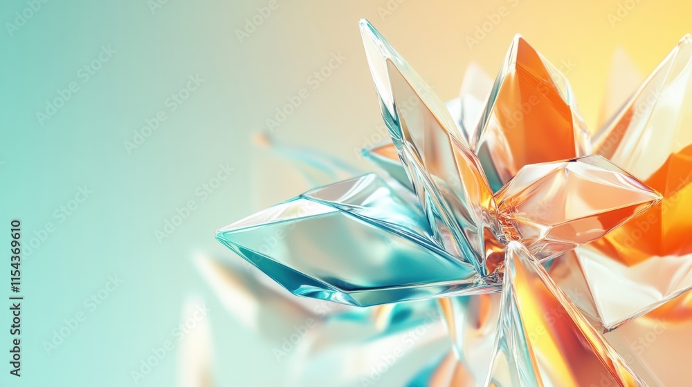 Poster Colorful abstract 3D crystal formations reflecting light in a vibrant, artistic display. Generative AI