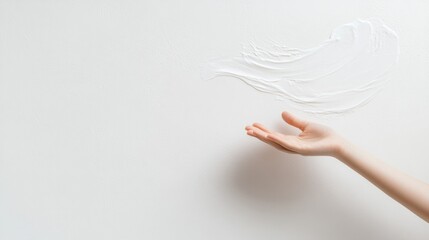 Hand Reaching with White Cream on White Background