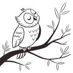 A contented owl perched on a branch, eyes half-closed in delight Illustrator Artwork