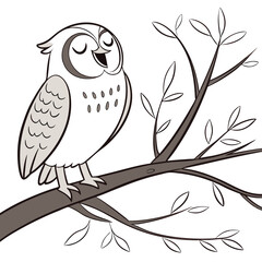 A contented owl perched on a branch, eyes half-closed in delight